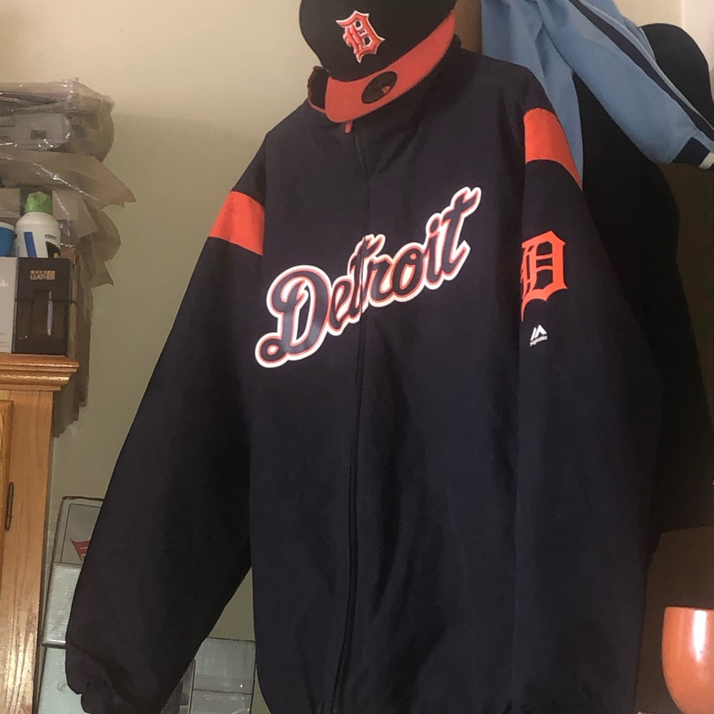 Majestic 313 Detroit tigers Navy and Orange Bomber Jacket